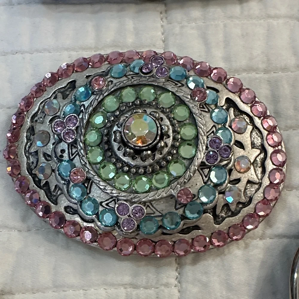 Belt Buckles Vintage Western Rhinestone Turquoise Statement Cowgirl Rodeo Bling